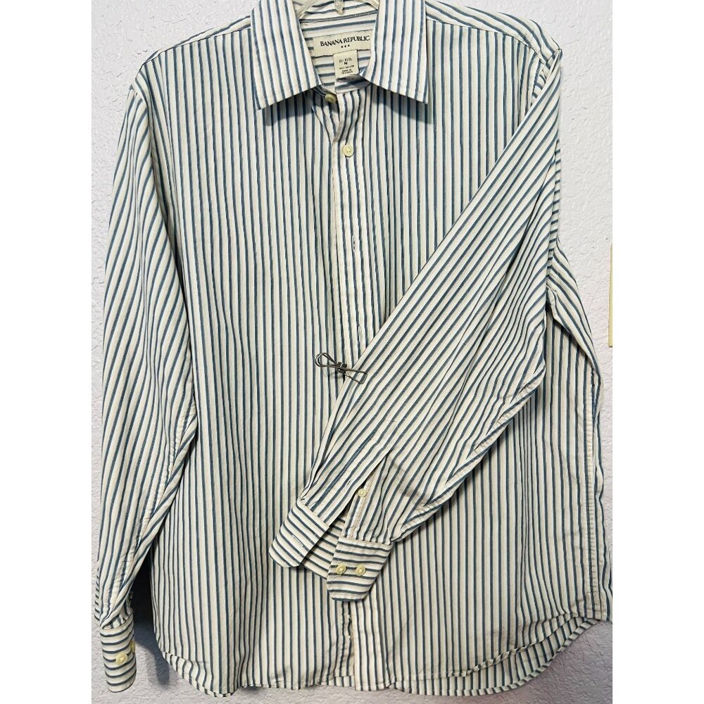 Banana Republic Mens Striped M LS Button Down Dress Shirt Blue Yellow on white